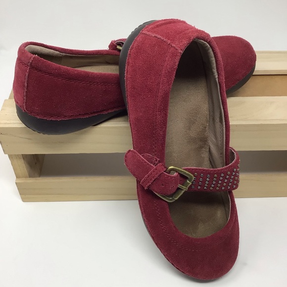 Vionic Goleta Studded Suede Mary Jane Flat Red/Burgundy Orthopedic Size 8 - Picture 1 of 9